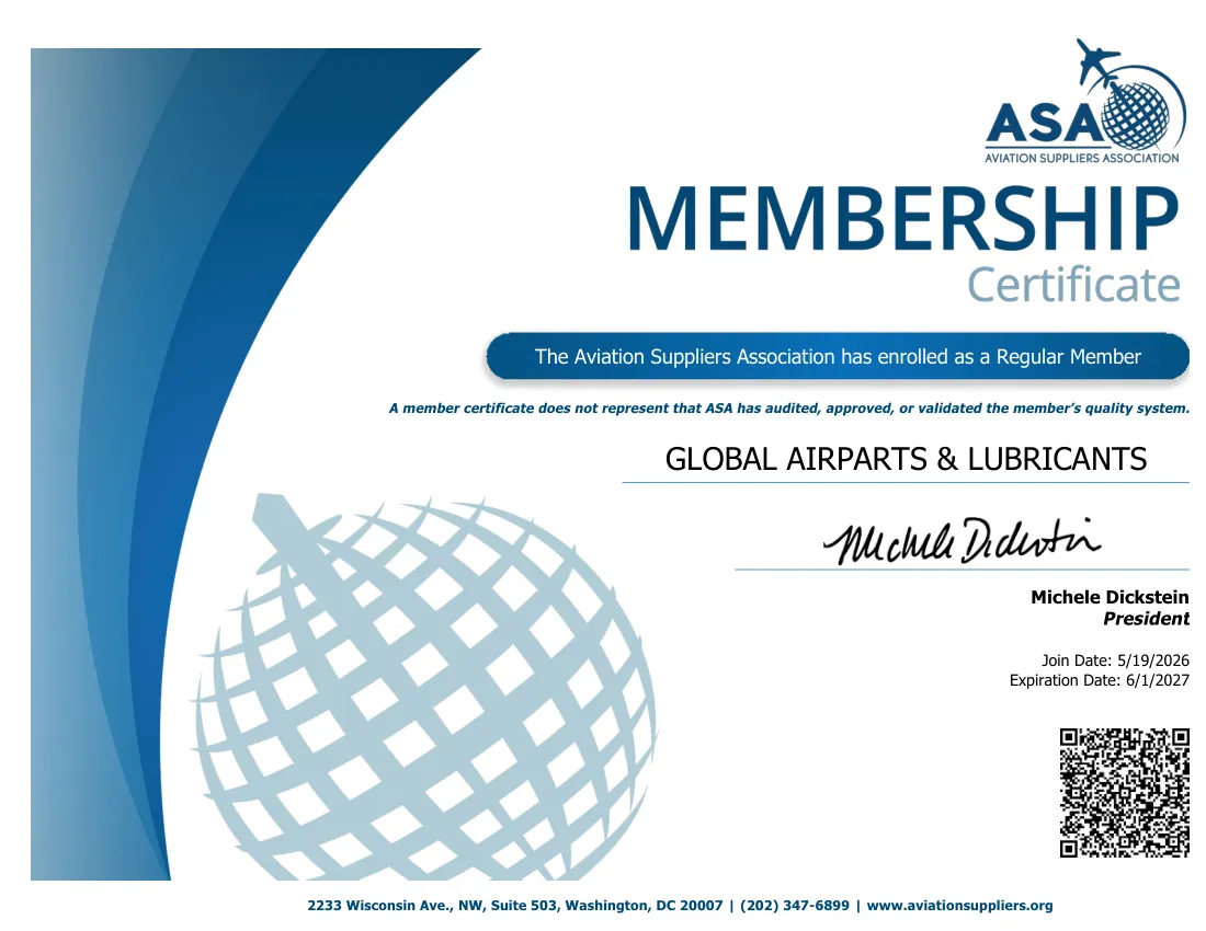 ASA Membership Certificate — Regular Member issued by Aviation Suppliers Association (ASA), Washington DC — Member ref. 21515-25154